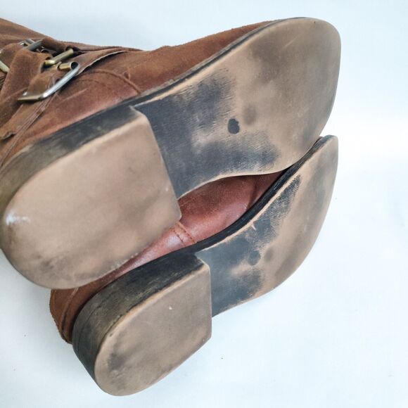 Madden Girl Campus Tan Faux Leather Back Zip Knee High Riding Boots Wide Calf 10 - Picture 8 of 12